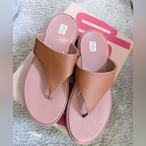 Fitflop Women's Cognac Leather Slide Thong Sandals